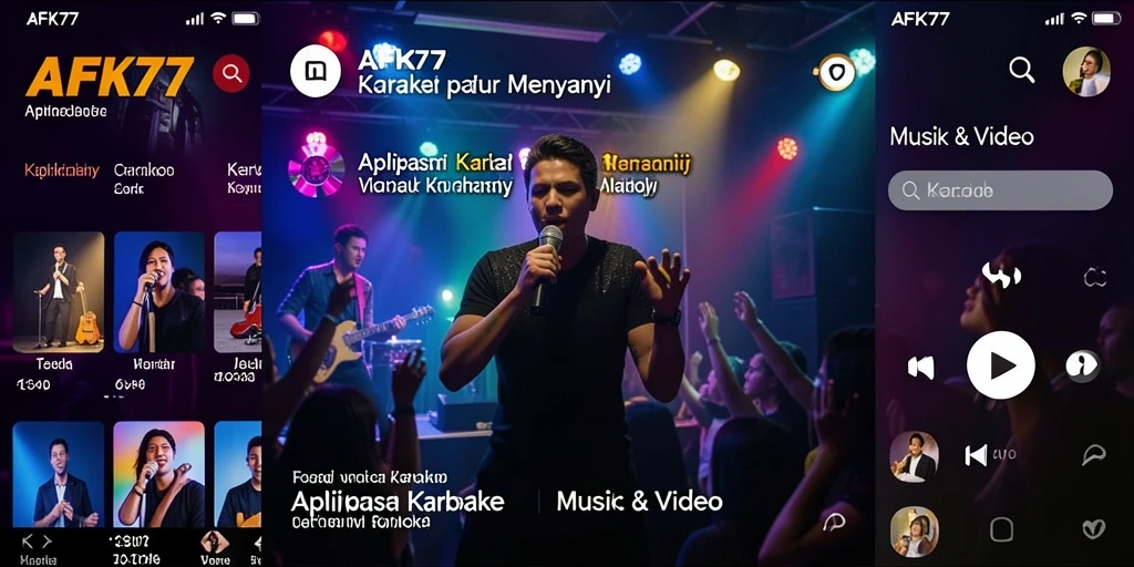 Antarmuka aplikasi AFK77 dengan fitur Karaoke yang interaktif.