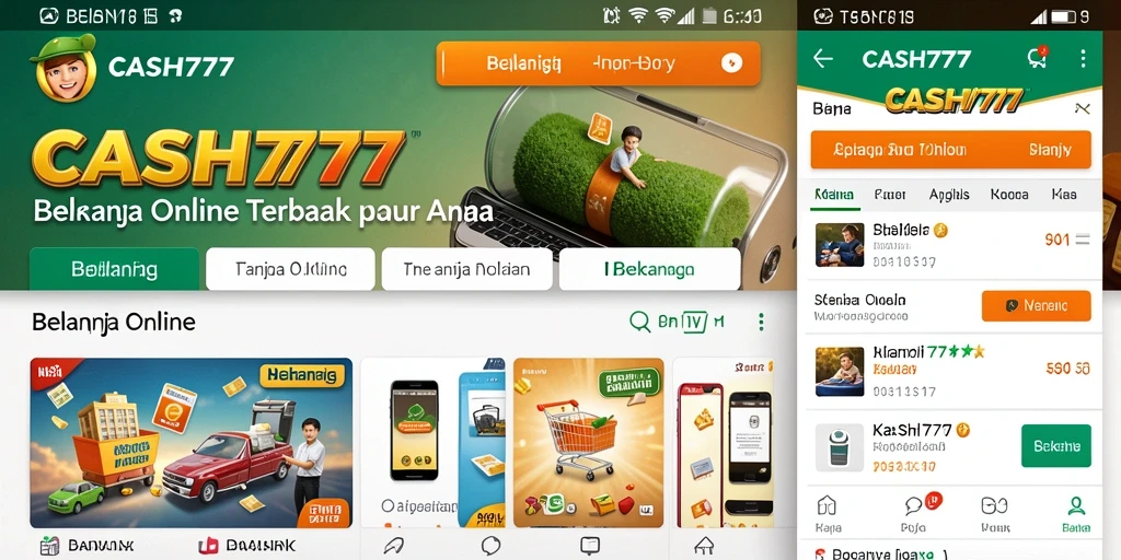 Tampilan antarmuka aplikasi CASH777 untuk Belanja Online.