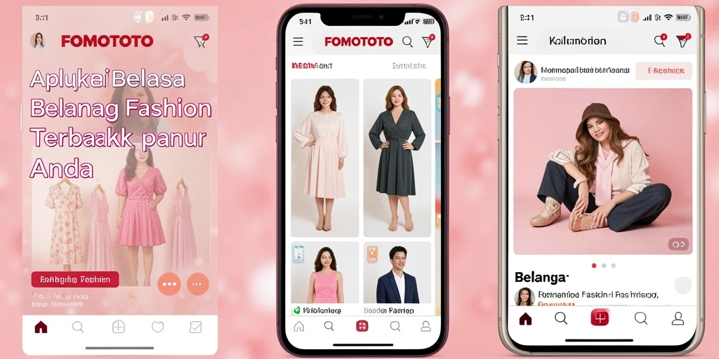Tampilan antarmuka FOMOTOTO yang modern dan menarik untuk berbelanja fashion.