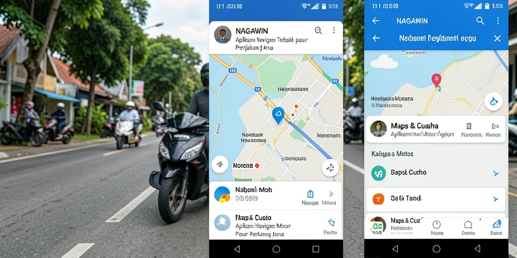 Antarmuka aplikasi NAGAWIN menampilkan peta navigasi motor yang informatif.