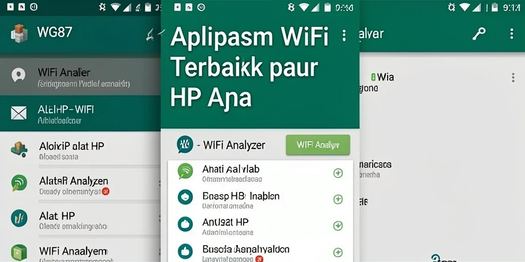 Antarmuka aplikasi WG87 yang menampilkan analisis jaringan WiFi.